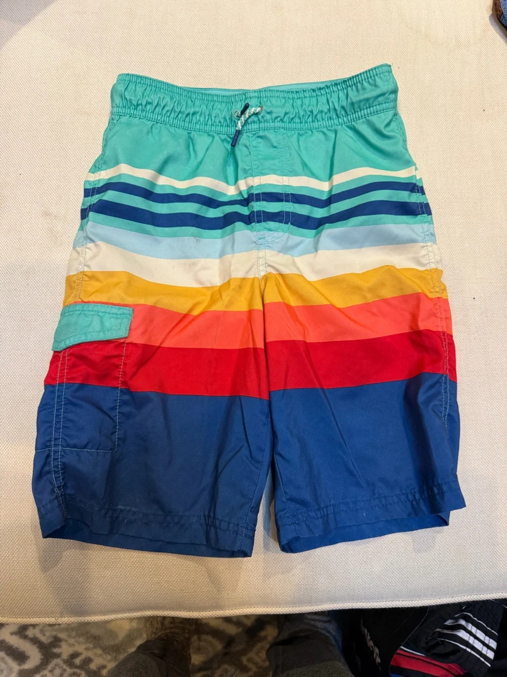 Multicolor Stripe Boys Swim Shorts - Turquoise, Blue, Red, Orange, White